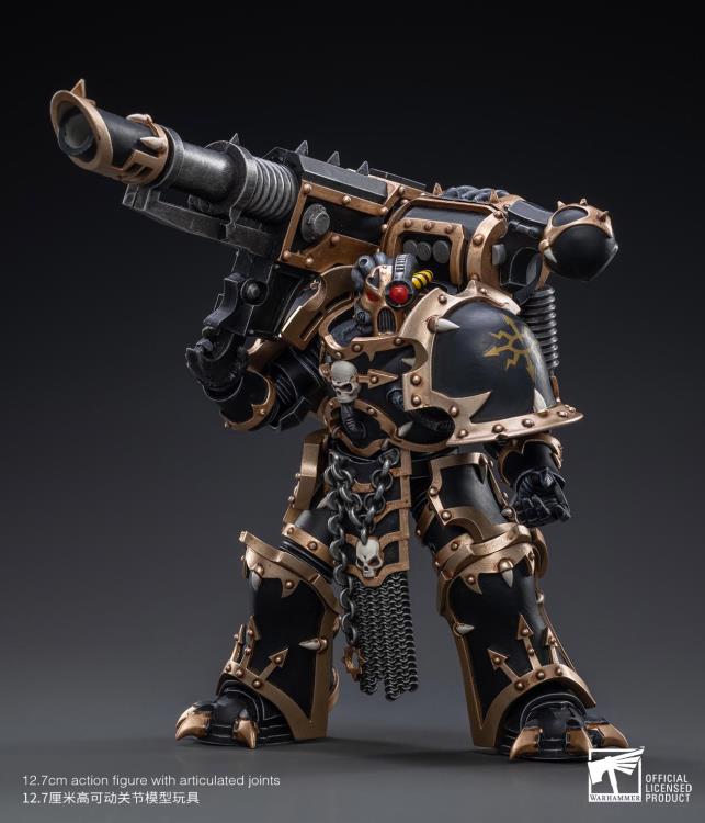 Joy Toy brings the Black Legion Havocs Marine to life with this 1/18 scale figure. The JoyToy Black Legion is a Traitor Legion of Chaos Space Marines that is the first in infamy, if not in treachery, whose name resounds as a curse throughout the scattered and war-torn realms of Humanity. Recreate the most important battles with this highly detailed and articulated figure.