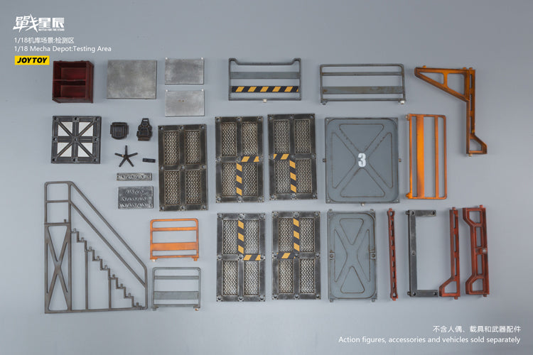Joy Toy brings even more incredibly detailed 1/18 scale dioramas to life with this mecha depot testing area diorama! This set includes flooring, a lower deck room, railings, and a staircase.