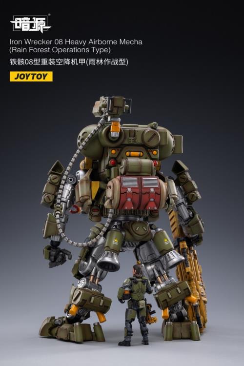 Joy Toy Dark Source Iron Wrecker 08 Heavy Airborne Mecha (Rain Forest Operations Type) 1/25 Scale Action Figure JT2214. JoyToy military vehicle series continues with the Iron Wrecker 08 Heavy Airborne Mecha (Rain Forest Operations Type) and pilot figure!