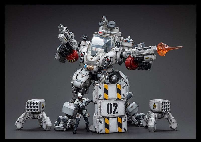 Joy Toy's military vehicle series continues with the Tiekui Dual Pilot Mecha and pilot figures! Each 1/25 scale articulated military mech and pilot features intricate details on a small scale and comes with equally-sized weapons and accessories.