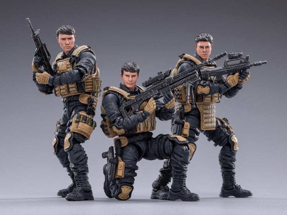 Joy Toy set of Police Sniper, Assault, and Automatic Rifleman figures is incredibly detailed in 1/18 scale. JoyToy, each figure is highly articulated and includes weapon accessories as well as several pieces of removable gear.