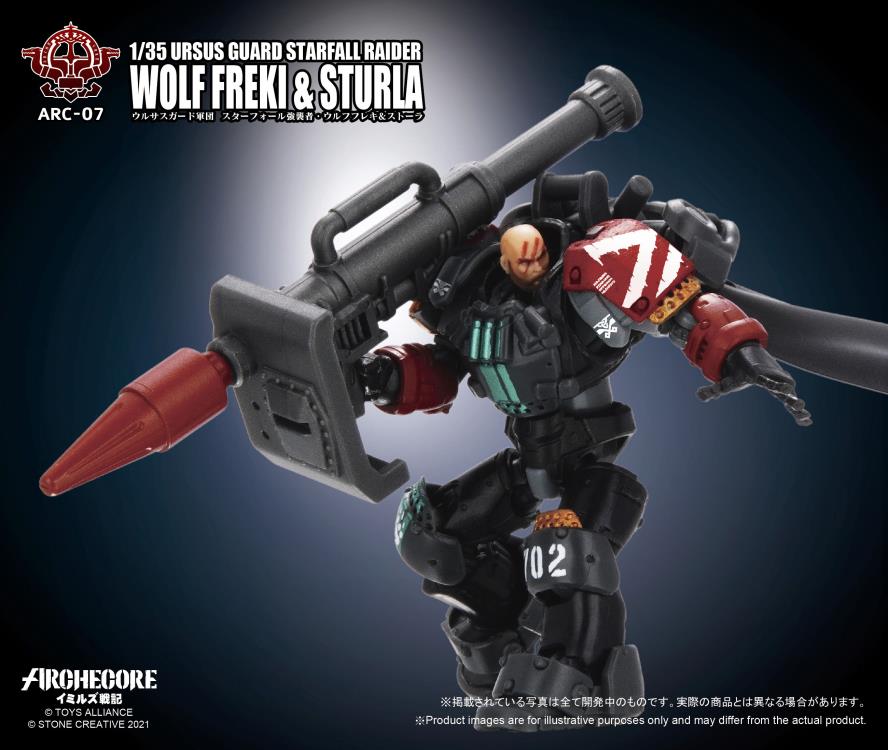 The 1/35 scale Archecore - Saga of Ymirus world of military figures, vehicles, and accessories continues with this ARC-07 Ursus Guard Wolf Freki and Sturla figures!