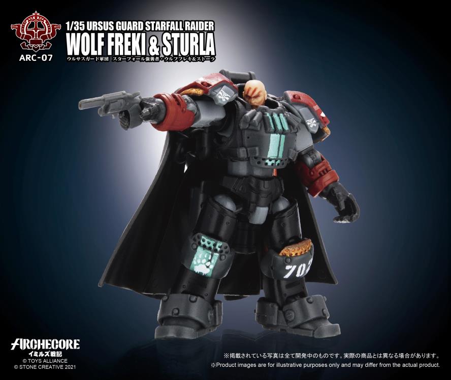 The 1/35 scale Archecore - Saga of Ymirus world of military figures, vehicles, and accessories continues with this ARC-07 Ursus Guard Wolf Freki and Sturla figures!