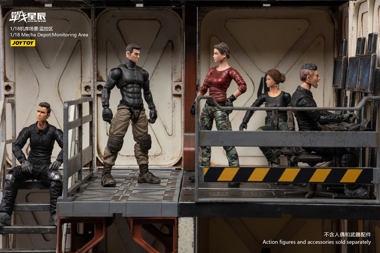 Joy Toy brings even more incredibly detailed 1/18 scale dioramas to life with this mecha depot monitoring area diorama! JoyToy set includes flooring, a pair of lower deck rooms, a monitoring room, railings, and a staircase.