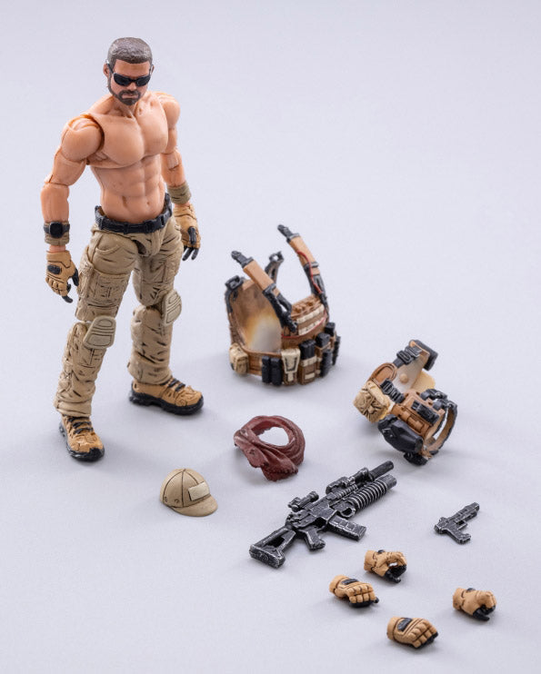 Joy Toy set of Mercenary Kahn, Mercenary Johnny, and Mercenary K figures is incredibly detailed in 1/18 scale. JoyToy, each figure is highly articulated and includes weapon accessories as well as several pieces of removable gear.