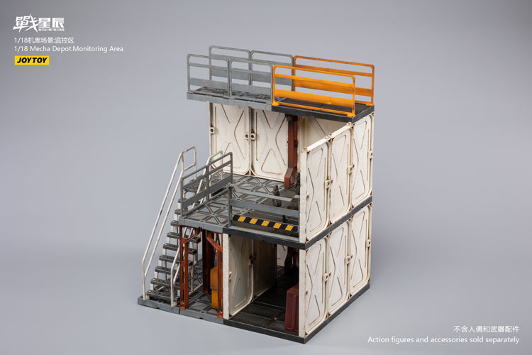 Joy Toy brings even more incredibly detailed 1/18 scale dioramas to life with this mecha depot monitoring area diorama! JoyToy set includes flooring, a pair of lower deck rooms, a monitoring room, railings, and a staircase.