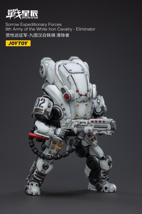 Joy Toy Battle for the Stars Sorrow Expeditionary Forces Iron Cavalry action figure is incredibly detailed in 1/18 scale. JoyToy figure is highly articulated and includes weapon accessories as well as interchangeable hands.