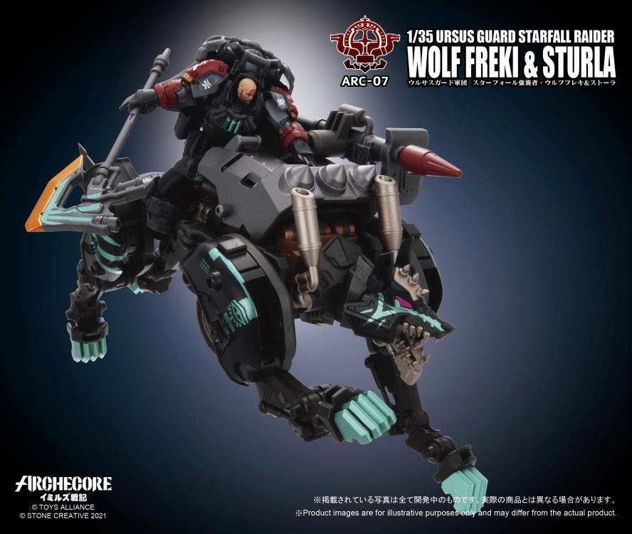 The 1/35 scale Archecore - Saga of Ymirus world of military figures, vehicles, and accessories continues with this ARC-07 Ursus Guard Wolf Freki and Sturla figures!