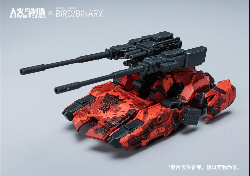 Big Fire Bird brings you their new figure, Red Jackal! This new Bigfirebird build figure BV-02R can convert between robot mode, tank mode, and turret mode and stands almost 7 inches tall. This figure comes with several weapons and accessories for a wide array of poses.