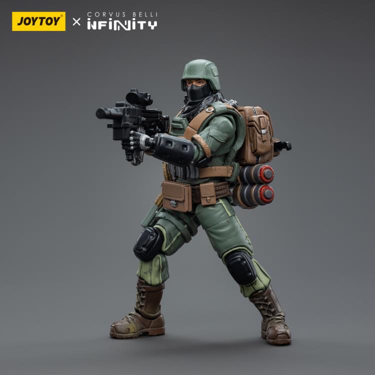 Joy Toy brings to the table a new series of figures, inspired after the tabletop wargame published by Corvus Belli. This highly detailed 1/18 scale figure stands around 4 inches tall and comes equipped with an arsenal of interchangeable parts and weapons. Add the Separate Assault Batallion figure, along with other separately sold Infinity figures by JoyToy, to your collection and build up your army for battle!