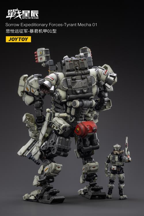 Joy Toy's military vehicle series continues with the Tyrant Mecha 01 and pilot figures! JoyToy 1/18 scale articulated military mech and pilot features intricate details on a small scale and comes with equally-sized weapons and accessories.