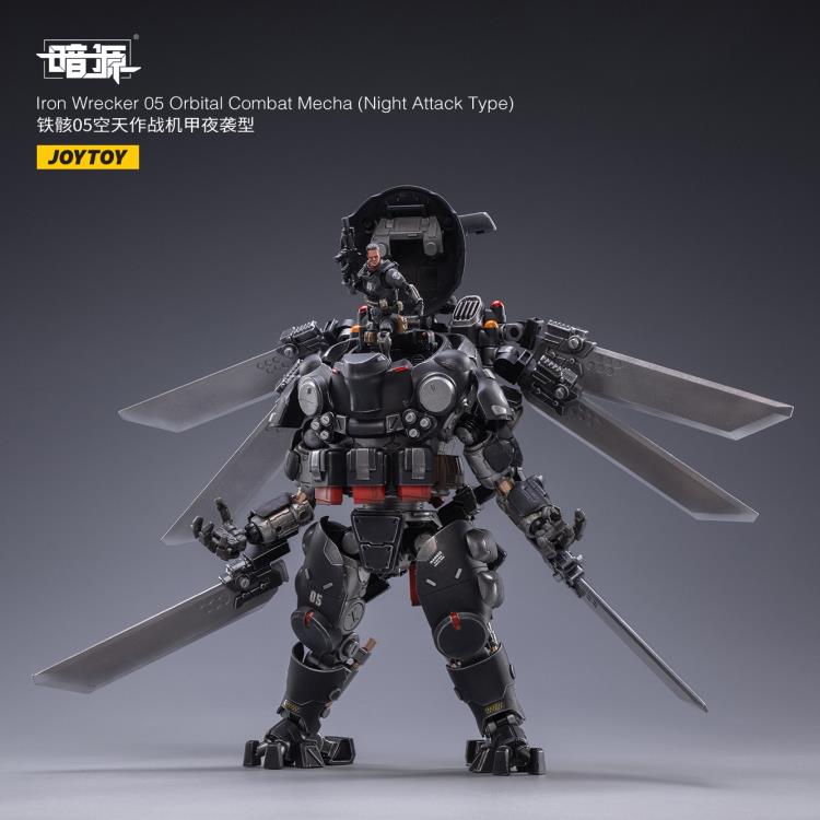 Joy Toy Dark Source Iron Wrecker 05 Orbital Combat Mecha (Night Attack Type) 1/25 Scale Figure JT2030. JoyToy military vehicle series continues with the Iron Wrecker 05 Orbital Combat Mecha (Night Attack Type) and pilot figure!
