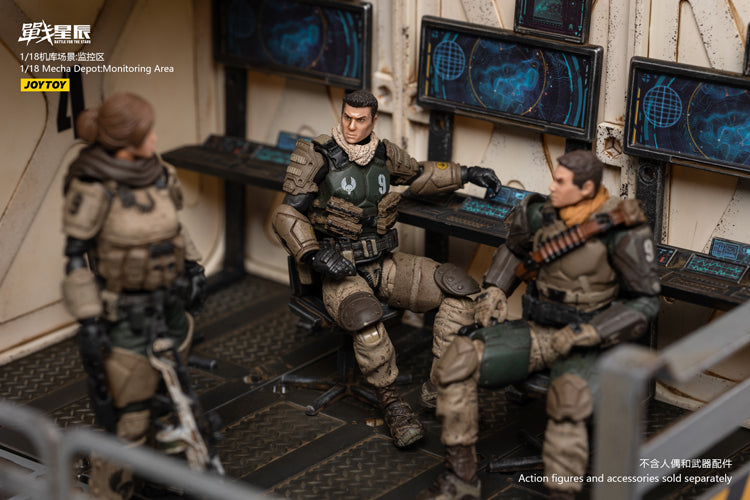 Joy Toy brings even more incredibly detailed 1/18 scale dioramas to life with this mecha depot monitoring area diorama! JoyToy set includes flooring, a pair of lower deck rooms, a monitoring room, railings, and a staircase.