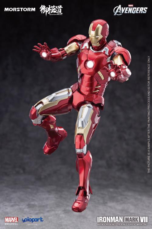The Avengers, comes a new model kit of the Iron Man Mark VII suit! This Eastern Model Mostorm Marvel model kit features a deep variety of option to customize Iron Man with and in high detail as well.