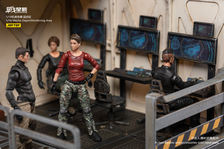 Joy Toy brings even more incredibly detailed 1/18 scale dioramas to life with this mecha depot monitoring area diorama! JoyToy set includes flooring, a pair of lower deck rooms, a monitoring room, railings, and a staircase.