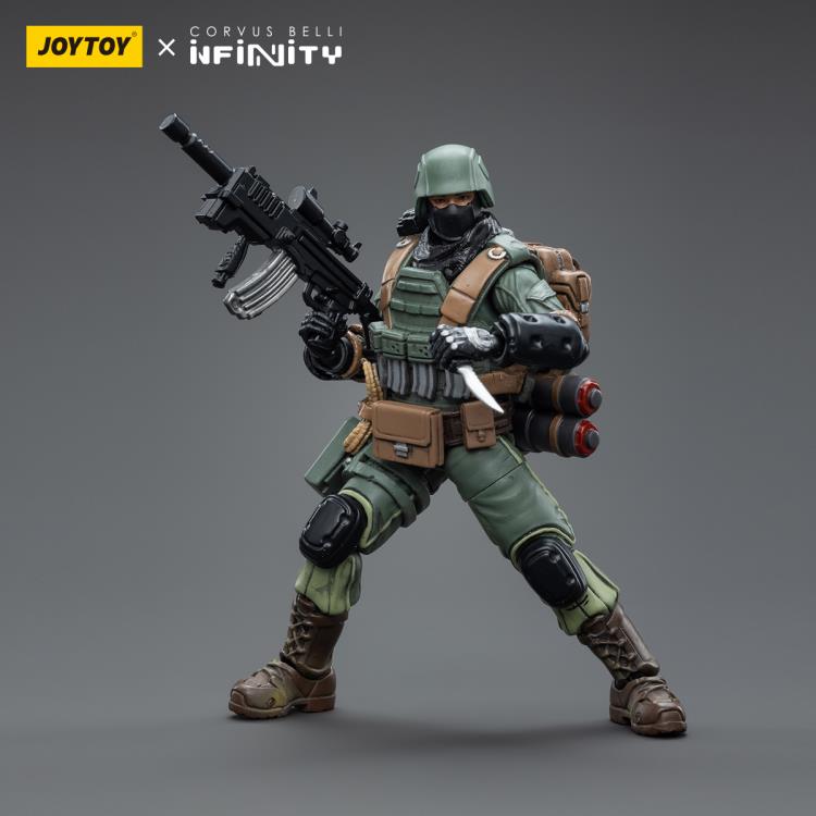 Joy Toy brings to the table a new series of figures, inspired after the tabletop wargame published by Corvus Belli. This highly detailed 1/18 scale figure stands around 4 inches tall and comes equipped with an arsenal of interchangeable parts and weapons. Add the Separate Assault Batallion figure, along with other separately sold Infinity figures by JoyToy, to your collection and build up your army for battle!