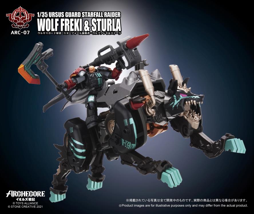 The 1/35 scale Archecore - Saga of Ymirus world of military figures, vehicles, and accessories continues with this ARC-07 Ursus Guard Wolf Freki and Sturla figures!