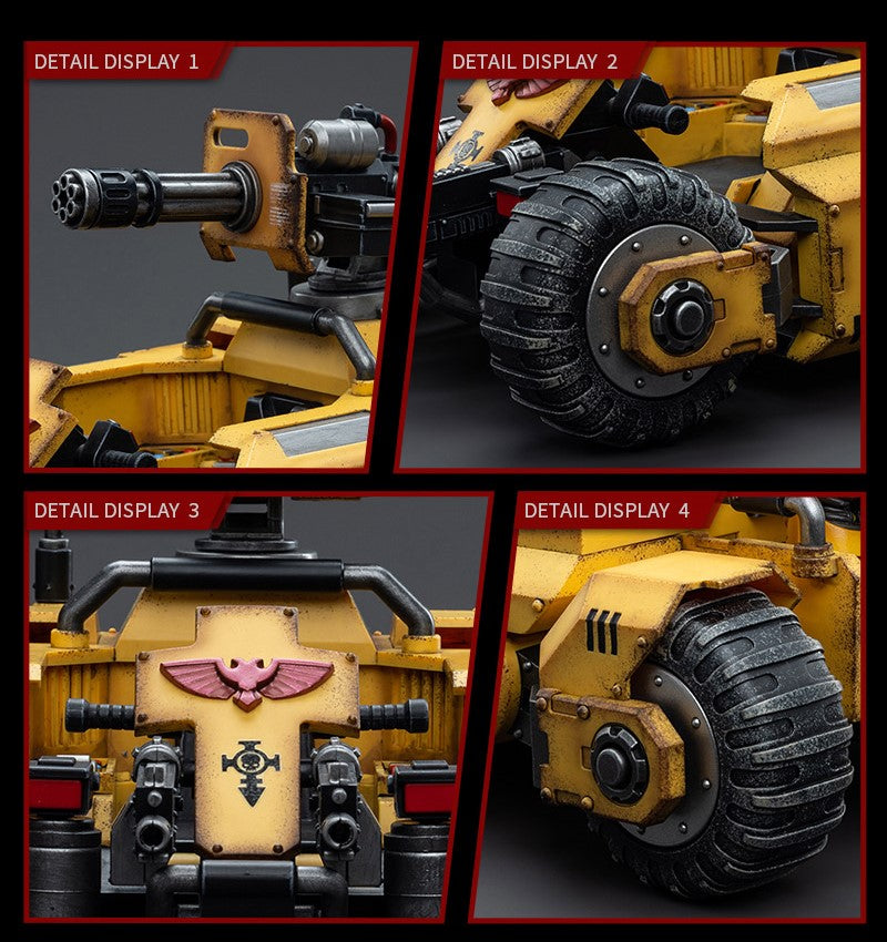 The Imperial Fists are one of the First Founding Chapters of the Space Marines and were originally the VIIthLegion of the Legiones Astartes raised by the Emperor Himself from across Terra during the Unification Wars. Joy Toy brings the Imperial Fists from Warhammer 40k to life with this new series of 1/18 scale figures. The Primaris Invader ATV is 10.23 inches with articulated joints and an impressive level of detail and coloring.