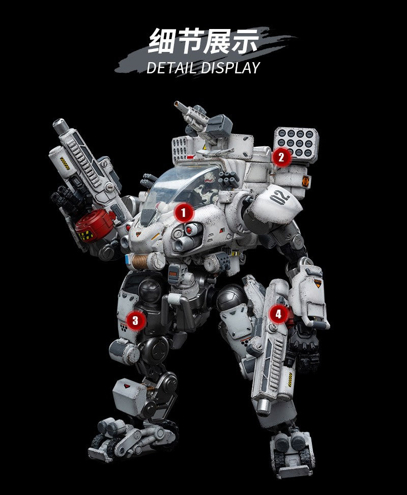 Joy Toy's military vehicle series continues with the Tiekui Dual Pilot Mecha and pilot figures! Each 1/25 scale articulated military mech and pilot features intricate details on a small scale and comes with equally-sized weapons and accessories.