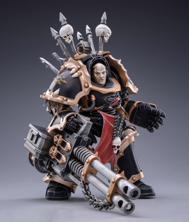 Joy Toy Black Legion Chaos Space Marines to life with this 1/18 scale figure. The Black Legion is a Traitor Legion of Chaos Space Marines that is the first in infamy, if not in treachery, whose name resounds as a curse throughout the scattered and war-torn realms of Humanity. JoyToy recreate the most important battles with this highly detailed and articulated intimidating horned space marine figure.