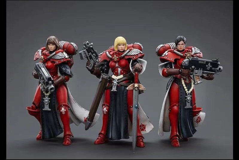 Joy Toy brings the Adepta Sororitas, also known as the Sisters of Battle, from Warhammer 40k to life with this new series of 1/18 scale figures! An all-female subdivision of the Ecclesiarchy religious organization, these warriors serve as the organization's fighting arm and mercilessly root out corruption. Each figure typically includes interchangeable hands and weapon accessories and stands between 4" and 6" tall.