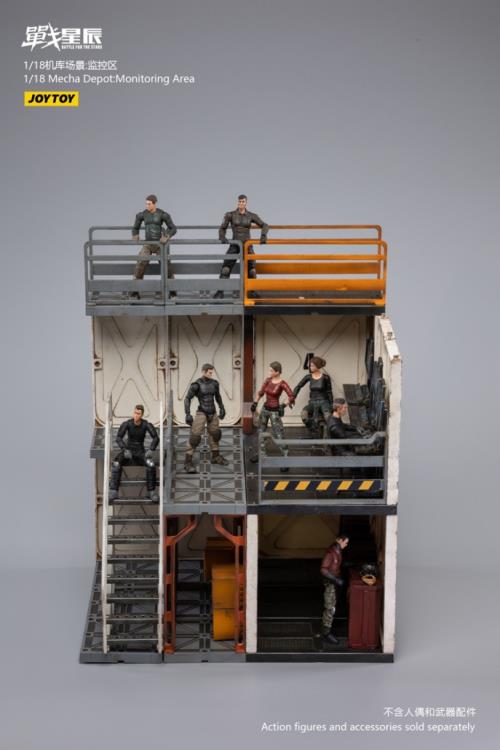 Joy Toy brings even more incredibly detailed 1/18 scale dioramas to life with this mecha depot monitoring area diorama! JoyToy set includes flooring, a pair of lower deck rooms, a monitoring room, railings, and a staircase.