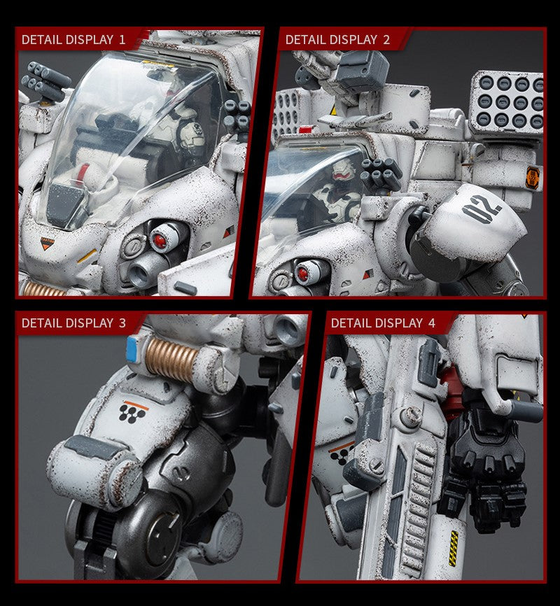 Joy Toy's military vehicle series continues with the Tiekui Dual Pilot Mecha and pilot figures! Each 1/25 scale articulated military mech and pilot features intricate details on a small scale and comes with equally-sized weapons and accessories.