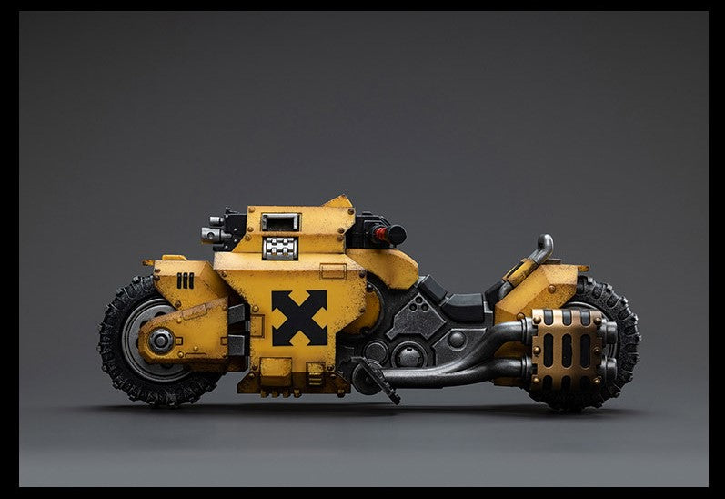 The Imperial Fists are one of the First Founding Chapters of the Space Marines and were originally the VIIthLegion of the Legiones Astartes raised by the Emperor Himself from across Terra during the Unification Wars. Joy Toy brings the Imperial Fists from Warhammer 40k to life with this new series of 1/18 scale figures. The Raider-Pattern Combat Bike is 8.66 inches with articulated joints and an impressive level of detail and coloring.