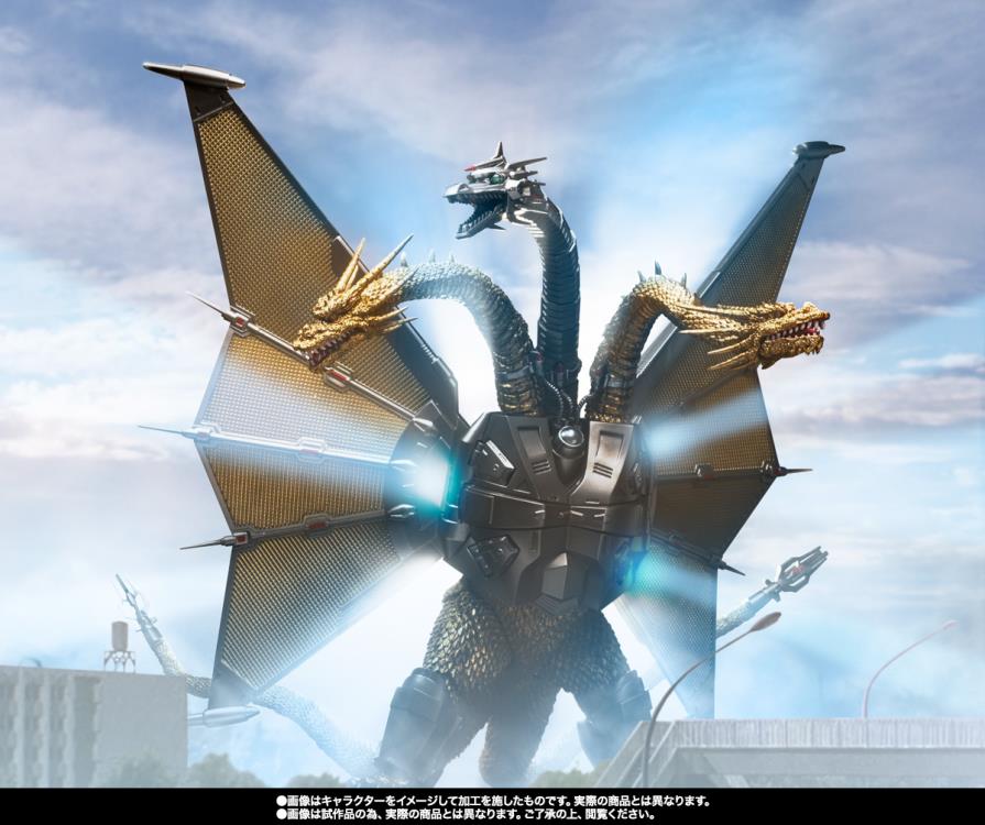 Mecha King Ghidorah die-cast action figure. S.H.MonsterArts/ Bandai Spirits/ Tamashii Nations. Giant Monster/ Dinosuars/ Kaiju/ Godzilla vs King Ghidorah series.