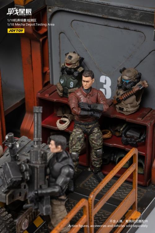 Joy Toy brings even more incredibly detailed 1/18 scale dioramas to life with this mecha depot testing area diorama! JoyToy set includes flooring, a lower deck room, railings, and a staircase.
