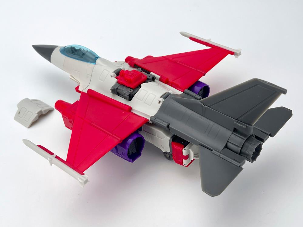 From Fans Hobby comes the Master Builder MB-23 Destroyer converting robot. This robot features a red, white and purple color scheme and can convert into a jet plane. This highly detailed Destroyer figure is a terrific addition to any collection.