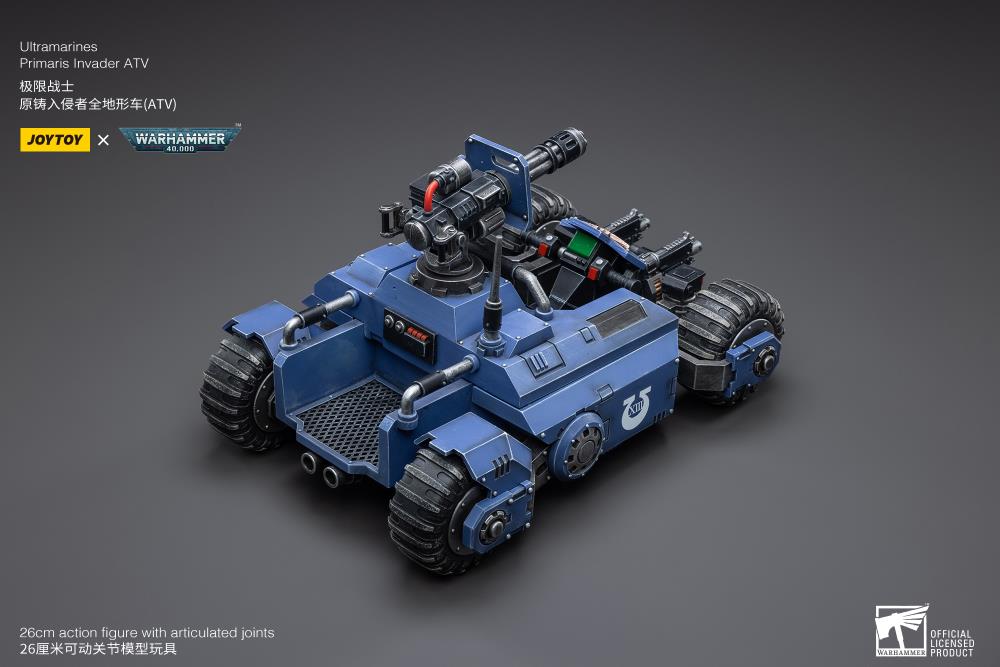 The most Joy Toy elite of the Space Marine Chapters in the Imperium of Man, Joy Toy brings the Ultramarines from Warhammer 40k to life with this new series of 1/18 scale figures and accessories. JoyToy 1/18 scale ATV features four big tread wheels and a large turret gun affixed to the back.