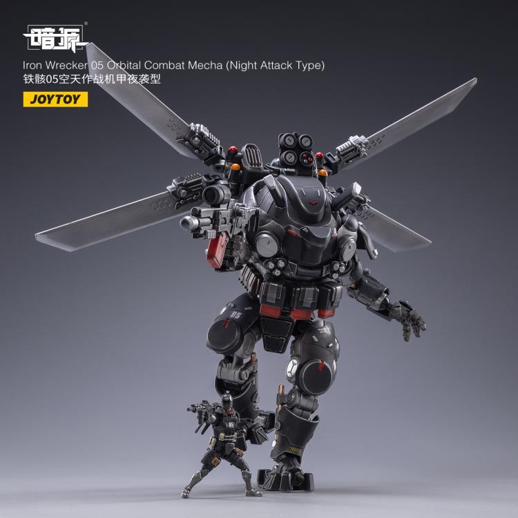 Joy Toy Dark Source Iron Wrecker 05 Orbital Combat Mecha (Night Attack Type) 1/25 Scale Figure JT2030. JoyToy military vehicle series continues with the Iron Wrecker 05 Orbital Combat Mecha (Night Attack Type) and pilot figure!