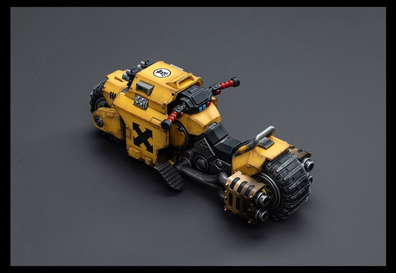 The Imperial Fists are one of the First Founding Chapters of the Space Marines and were originally the VIIthLegion of the Legiones Astartes raised by the Emperor Himself from across Terra during the Unification Wars. Joy Toy brings the Imperial Fists from Warhammer 40k to life with this new series of 1/18 scale figures. The Raider-Pattern Combat Bike is 8.66 inches with articulated joints and an impressive level of detail and coloring.