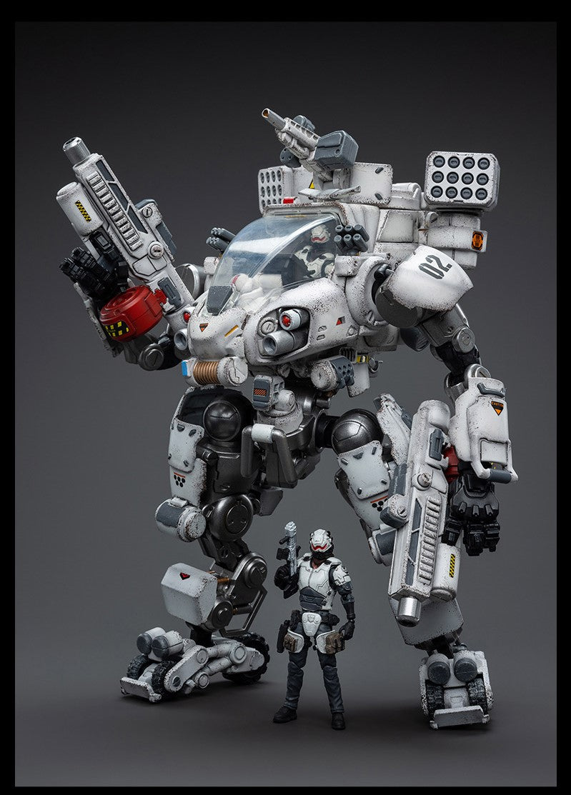 Joy Toy's military vehicle series continues with the Tiekui Dual Pilot Mecha and pilot figures! Each 1/25 scale articulated military mech and pilot features intricate details on a small scale and comes with equally-sized weapons and accessories.