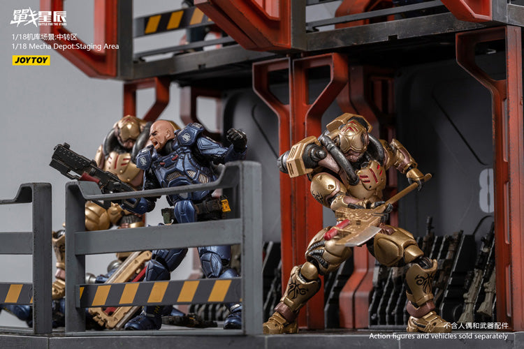 Joy Toy brings even more incredibly detailed 1/18 scale dioramas to life with this mecha depot staging area diorama! JoyToy set includes flooring, upper and lower levels, and railings.