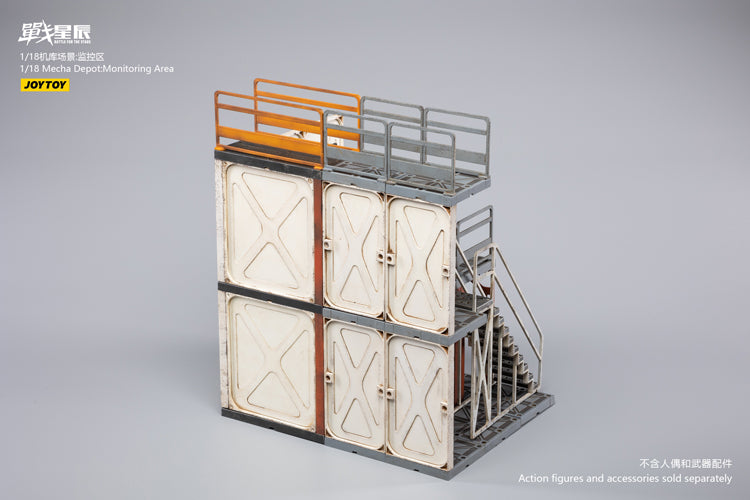 Joy Toy brings even more incredibly detailed 1/18 scale dioramas to life with this mecha depot monitoring area diorama! JoyToy set includes flooring, a pair of lower deck rooms, a monitoring room, railings, and a staircase.