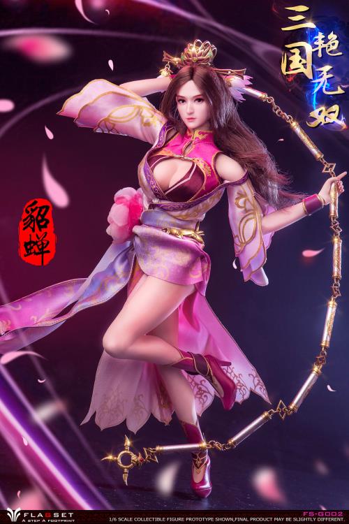 Based on the classic story Romance of the Three Kingdoms, this gorgeous 1/6 scale Flagset Diao Chan articulated figure features rooted hair, a fabric costume, and accessories.