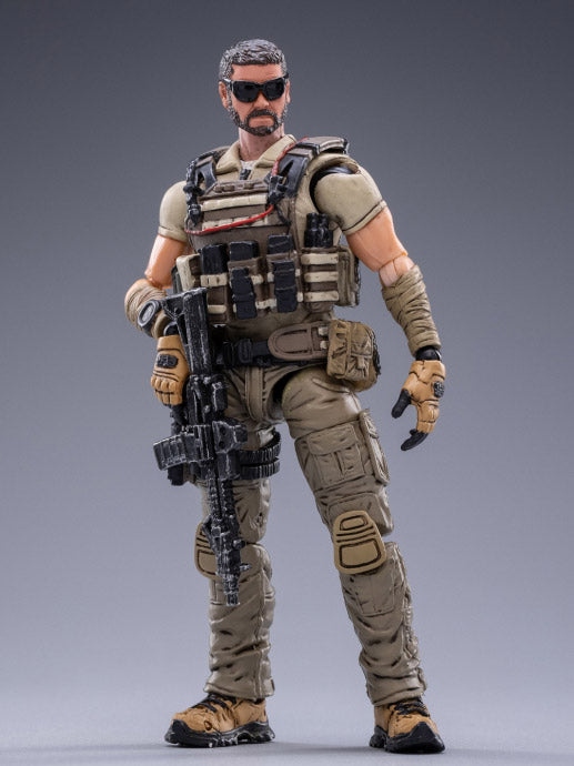 Joy Toy set of Mercenary Kahn, Mercenary Johnny, and Mercenary K figures is incredibly detailed in 1/18 scale. JoyToy, each figure is highly articulated and includes weapon accessories as well as several pieces of removable gear.