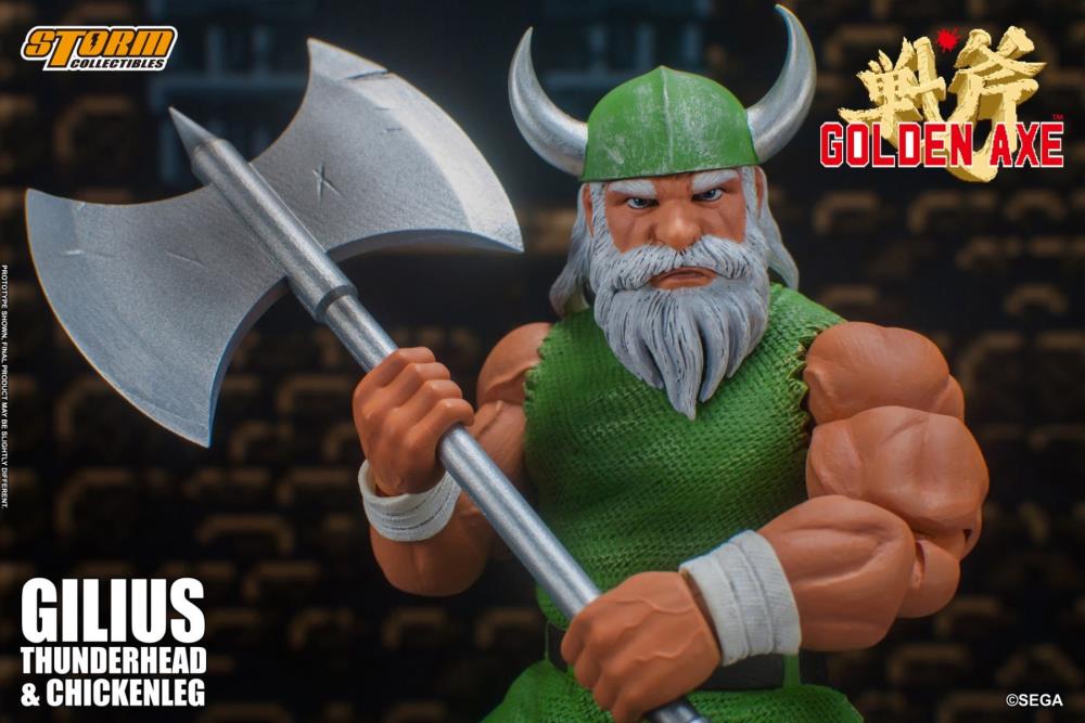 Gilius Thunderhead the axe wielding dwarf, who serves as one of the main protagonists in the Golden Axe franchise is coming to Storm Collectibles! Despite his age and stature, he is one of the original warriors to rise up against Death Adder and is highly capable of commandeering a Chicken Leg monster into battle. Other figures not included