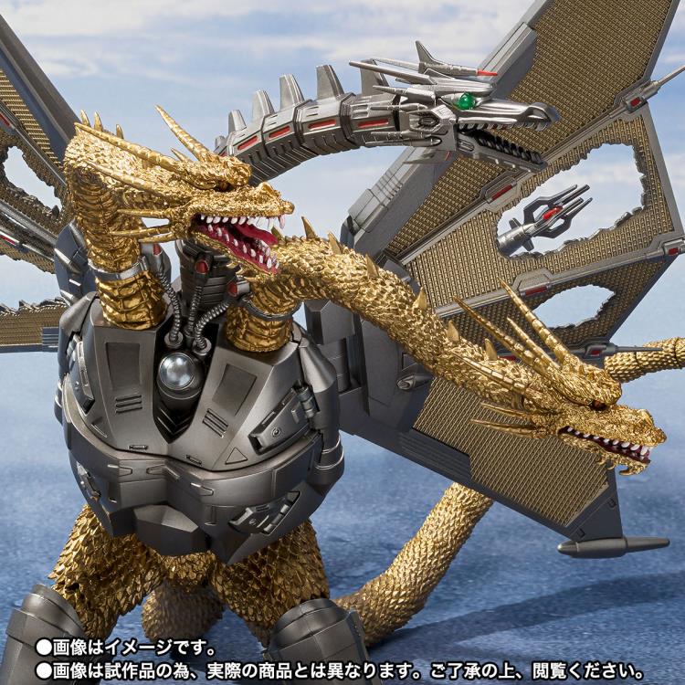 Mecha King Ghidorah die-cast action figure. S.H.MonsterArts/ Bandai Spirits/ Tamashii Nations. Giant Monster/ Dinosuars/ Kaiju/ Godzilla vs King Ghidorah series.