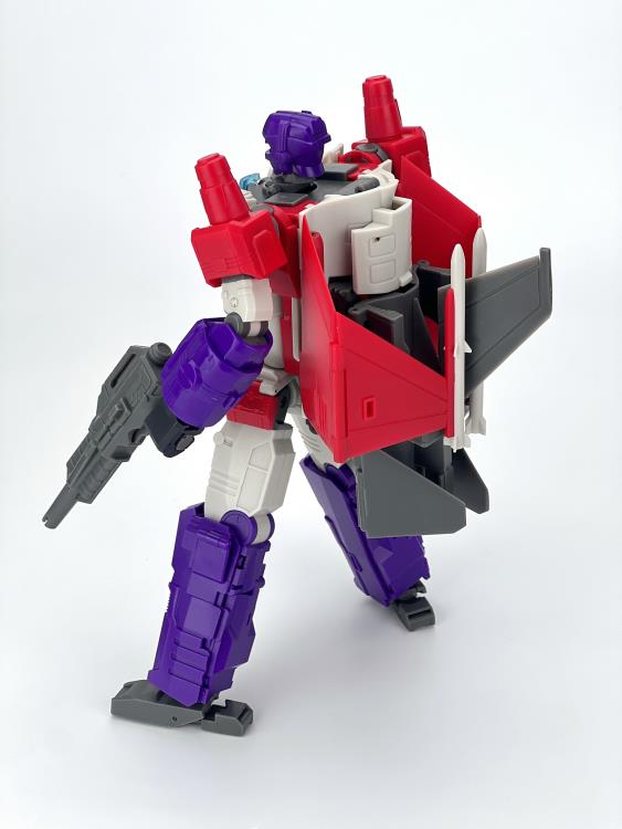 From Fans Hobby comes the Master Builder MB-23 Destroyer converting robot. This robot features a red, white and purple color scheme and can convert into a jet plane. This highly detailed Destroyer figure is a terrific addition to any collection.