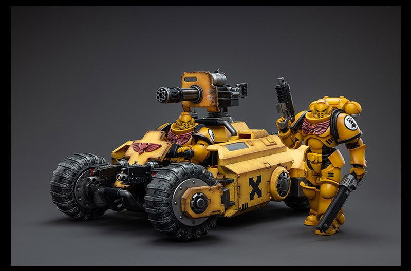 The Imperial Fists are one of the First Founding Chapters of the Space Marines and were originally the VIIthLegion of the Legiones Astartes raised by the Emperor Himself from across Terra during the Unification Wars. Joy Toy brings the Imperial Fists from Warhammer 40k to life with this new series of 1/18 scale figures. The Primaris Invader ATV is 10.23 inches with articulated joints and an impressive level of detail and coloring.