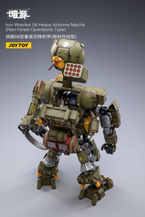 Joy Toy Dark Source Iron Wrecker 08 Heavy Airborne Mecha (Rain Forest Operations Type) 1/25 Scale Action Figure JT2214. JoyToy military vehicle series continues with the Iron Wrecker 08 Heavy Airborne Mecha (Rain Forest Operations Type) and pilot figure!