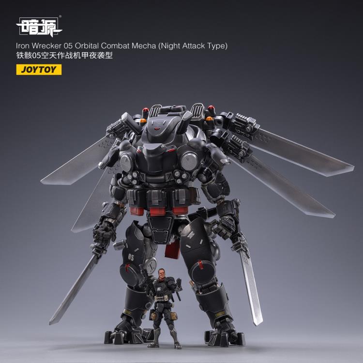 Joy Toy Dark Source Iron Wrecker 05 Orbital Combat Mecha (Night Attack Type) 1/25 Scale Figure JT2030. JoyToy military vehicle series continues with the Iron Wrecker 05 Orbital Combat Mecha (Night Attack Type) and pilot figure!