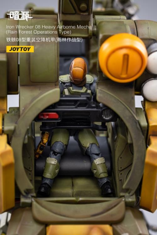 Joy Toy Dark Source Iron Wrecker 08 Heavy Airborne Mecha (Rain Forest Operations Type) 1/25 Scale Action Figure JT2214. JoyToy military vehicle series continues with the Iron Wrecker 08 Heavy Airborne Mecha (Rain Forest Operations Type) and pilot figure!