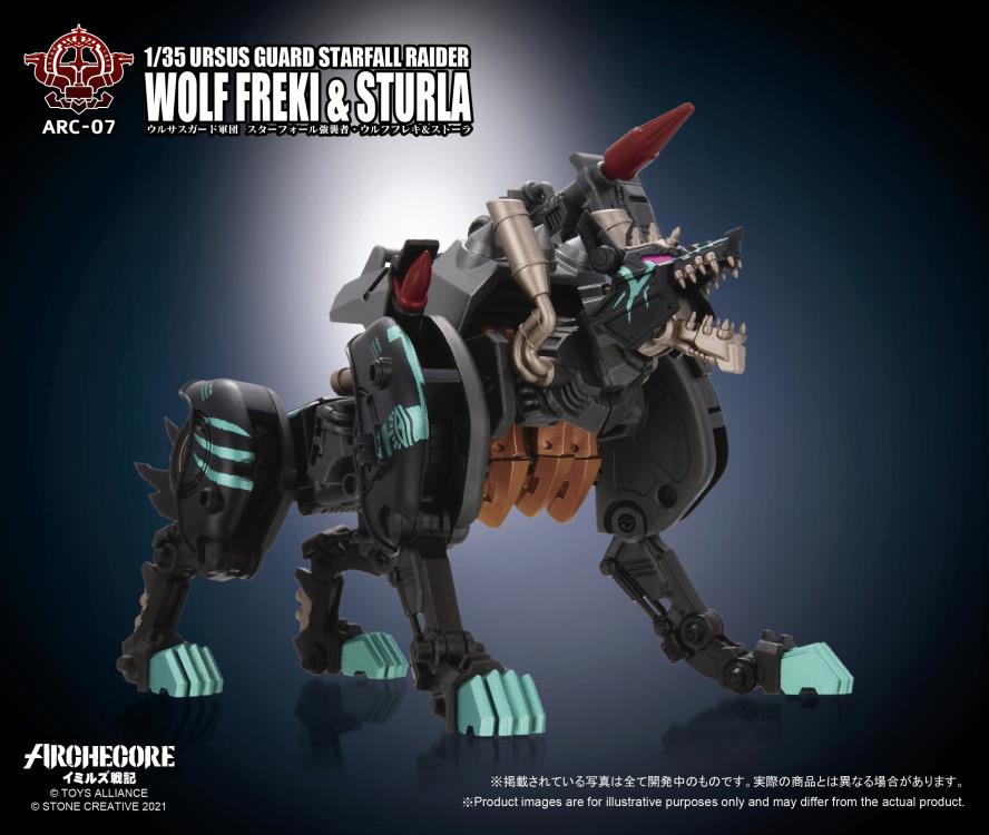 The 1/35 scale Archecore - Saga of Ymirus world of military figures, vehicles, and accessories continues with this ARC-07 Ursus Guard Wolf Freki and Sturla figures!