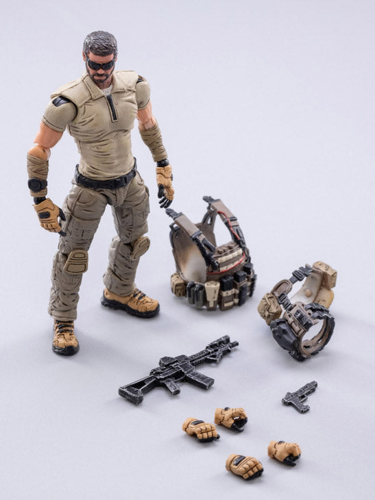 Joy Toy set of Mercenary Kahn, Mercenary Johnny, and Mercenary K figures is incredibly detailed in 1/18 scale. JoyToy, each figure is highly articulated and includes weapon accessories as well as several pieces of removable gear.