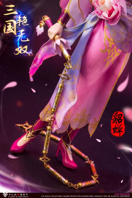 Based on the classic story Romance of the Three Kingdoms, this gorgeous 1/6 scale Flagset Diao Chan articulated figure features rooted hair, a fabric costume, and accessories.