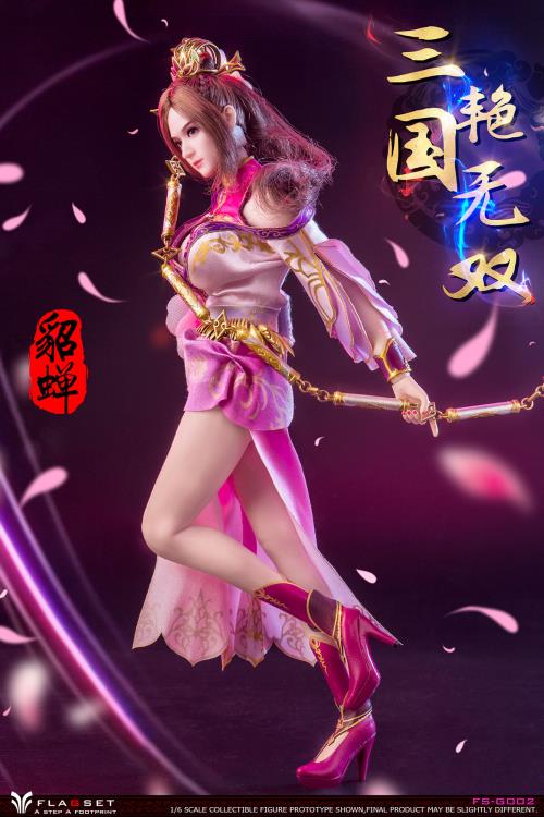 Based on the classic story Romance of the Three Kingdoms, this gorgeous 1/6 scale Flagset Diao Chan articulated figure features rooted hair, a fabric costume, and accessories.